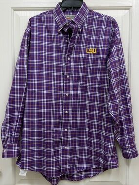 Pierre Crawdeaux LSU Purple Plaid Button-Down Shirt - Collegiate Long Sleeve Med